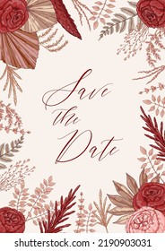 Modern vertical boho wedding designs for invitation, greeting cards, posters. Save the date. Hand drawn vector illustration