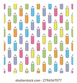 Modern Vertical Bright Flat Colored Pencils Pattern. Perfect for back to school themes, kids products, classroom decor, textile, wrapping paper, wallpaper, and creative design projects.