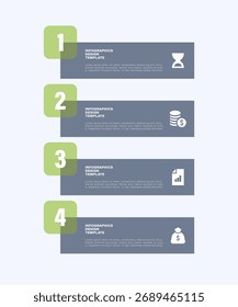 Modelo de design de infográfico vertical moderno com elementos transparentes. Conceito de negócios em 4 etapas.