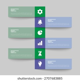 Diseño de infografía de Vertical moderna con paneles de colores e íconos alternados. Un diseño limpio y estructurado ideal para presentaciones de negocios y pasos de flujo de trabajo.