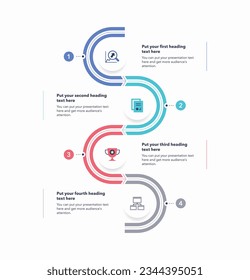 Modern vertical infographic process with four colorful options. SImple chart design for workflow layout, diagram, banner, web design.