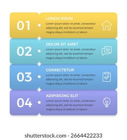 Plantilla de infografía de Vertical moderna con cinco pasos e íconos coloridos numerados