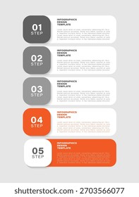 Plantilla de infografía de Vertical moderna con proceso de cinco pasos. Diseño para diapositivas de presentación