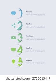A modern vertical infographic template with five steps. A clean design layout for presenting processes or sequential information