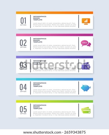 Modern vertical infographic template. Five steps of business and marketing infographic processes template with icons