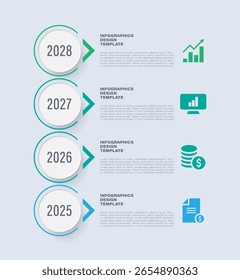 Modelo de infográfico vertical moderno. Quatro etapas ou opções layout infográfico com ícones