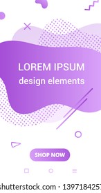 Modern vertical mobile liquid abstract shape gradient memphis style design fluid vector colorful illustration banner simple graphics for app, presentation, sale, brochure isolated on white background.