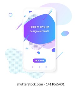Modern vertical mobile liquid abstract shape gradient memphis style design fluid vector colorful illustration banner simple graphics for app, presentation, sale, brochure isolated on white background.