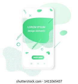 Modern vertical mobile liquid abstract shape gradient memphis style design fluid vector colorful illustration banner simple graphics for app, presentation, sale, brochure isolated on white background.