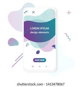Modern vertical mobile liquid abstract shape gradient memphis style design fluid vector colorful illustration banner simple graphics for app, presentation, sale, brochure isolated on white background.