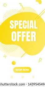 Modern vertical mobile liquid abstract shape gradient memphis style design fluid vector colorful illustration special offer banner for app, presentation, sale, brochure isolated on white background.