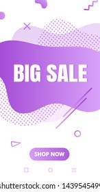 Modern vertical mobile liquid abstract shape gradient memphis style design fluid vector colorful illustration big sale banner for app, presentation, sale, brochure isolated on white background.