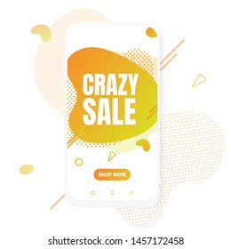 Modern vertical mobile liquid abstract shape gradient memphis style design fluid vector colorful illustration crazy sale banner for app, presentation, sale, brochure isolated on white background.