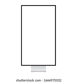 Modern vertical monitor mockup isolated on white background, front view. Vector illustration