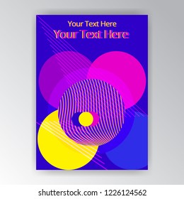 Modern Vertical Overprint Cmyk Page Template For Web And Print. Blue, Yellow And Magenta Rounds And Lines Fluent Design.