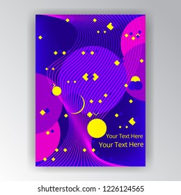 Modern Vertical Overprint Cmyk Page Template For Web And Print. Blue, Yellow And Magenta Rounds And Lines Fluent Design.