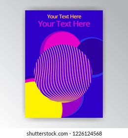 Modern Vertical Overprint Cmyk Page Template For Web And Print. Blue, Yellow And Magenta Rounds And Lines Fluent Design.