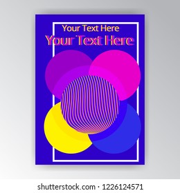 Modern Vertical Overprint Cmyk Page Template For Web And Print. Blue, Yellow And Magenta Rounds And Lines Fluent Design.