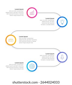 Modern Vertical progress 5 circle elements, symbolizing the five stages of business strategy and progression. Clean timeline infographic design template. Vector for presentation