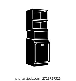 Ilustración vectorial moderna de la silueta del estante del gabinete de almacenamiento de la Vertical para la organización de la oficina y la disposición interior residencial de los muebles