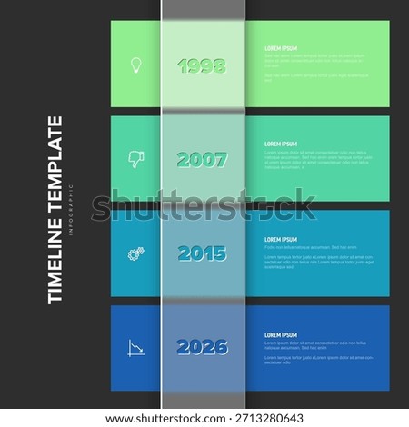 A modern vertical timeline infographic design featuring colorful rectangular elements. This timeline infographic template is perfect for presenting chronological information clearly and vibrantly.
