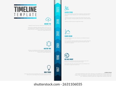 Design infográfico moderno modelo de linha do tempo vertical para apresentação de negócios e relatórios. Este infográfico de modelo de linha do tempo limpo exibe visualmente etapas, eventos ou progresso ao longo do tempo usando anos.