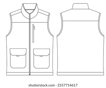 Modern vest  Jacket vector illustration with zipper front and back view