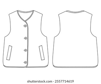 Modern vest  Jacket vector illustration with zipper front and back view