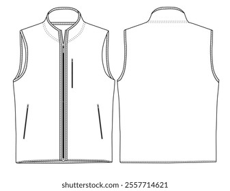 Modern vest  Jacket vector illustration with zipper front and back view