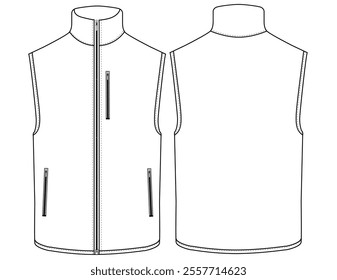 Modern vest  Jacket vector illustration with zipper front and back view