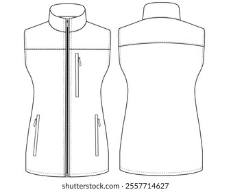 Modern vest  Jacket vector illustration with zipper front and back view