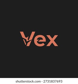 Logotipo Vex moderno con una letra V geométrica estilizada en color naranja-rojo sobre un fondo oscuro, que representa una identidad de marca contemporánea y un diseño elegante.