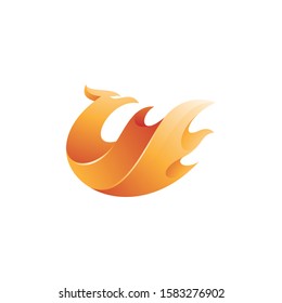 Modern Vibrant Bird and Fire Flame Phoenix Logo Icon, with 3D Gradient Color Style 