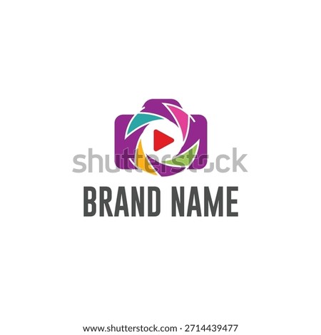 Modern vibrant camera logo with abstract colorful aperture and video play button symbol