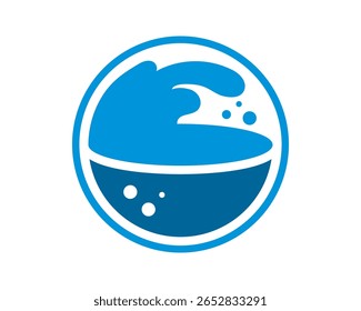 Logotipo moderno, vibrante y limpio con una onda estilizada dentro de un círculo. Perfecto para marcas ecológicas, servicios relacionados con el agua o proyectos de conservación del océano.