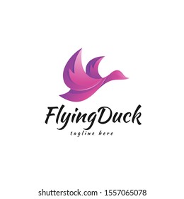 Modern Vibrant Colorful Wing Flying Soaring Duck Goose Swan Bird Logo Icon, Gradient Color 