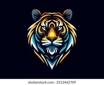 A modern, vibrant digital illustration of a tiger’s fierce face.