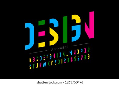 Modern vibrant font design, alphabet letters and numbers vector illustration