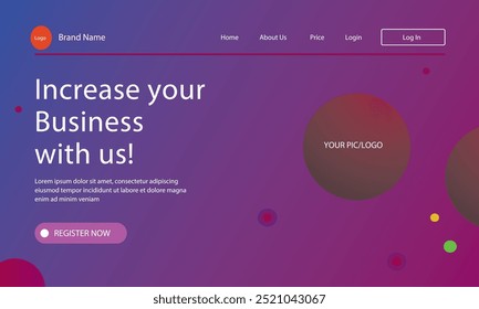 Modern and vibrant landing page template for business websites. Features abstract shapes and a bold color scheme.
