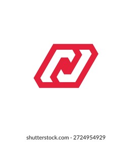 Un logotipo geométrico abstracto rojo moderno y vibrante, con una forma entrelazada de letras N o Z, ideal para una marca corporativa innovadora y una identidad digital