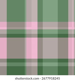 Um moderno e vibrante padrão xadrez de tartã com tons de rosa, verde e bege. É um plano de fundo perfeito ideal para têxteis, moda ou projetos de design gráfico.