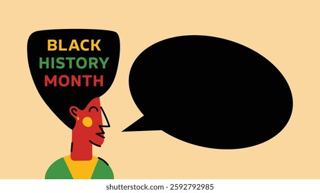 A modern and vibrant web template celebrating Black History Month, featuring a vector stylized portrait with bold afro typography and a speech bubble
