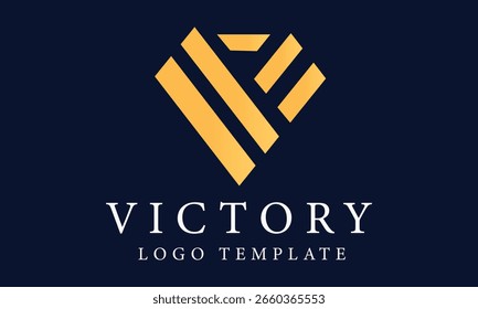 Plantilla moderna del logotipo de la victoria – símbolo geométrico Abstractas de la V en amarillo y azul marino