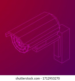Moderne Videokamera. Webcam-Sichtbereich. Sicherheitskonzept. Wireframe Low-Poly-Vektorillustration-Illustration.