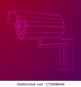 Modern video camera. Webcam viewing area. Safety, security concept. Wireframe low poly mesh vector illustration.