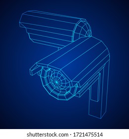 Cámara de video moderna. Área de visualización de cámara web. Concepto de seguridad. Ilustración vectorial de malla baja del bastidor de alambres.