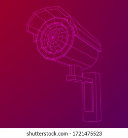 Cámara de video moderna. Área de visualización de cámara web. Concepto de seguridad. Ilustración vectorial de malla baja del bastidor de alambres.