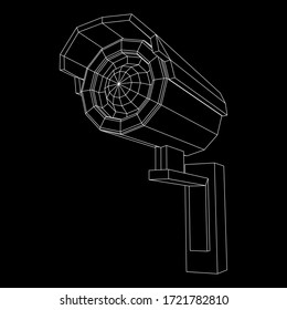 Cámara de video moderna. Área de visualización de cámara web. Concepto de seguridad. Ilustración vectorial de malla baja del bastidor de alambres.