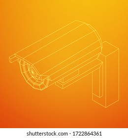 Modern video camera. Webcam viewing area. Safety, security concept. Wireframe low poly mesh vector illustration.
