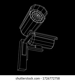 Modern video camera. Webcam viewing area. Safety, security concept. Wireframe low poly mesh vector illustration.
